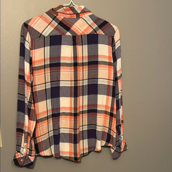 Guess Plaid Button-Up Blouse - Navy and Orange - Picture 12 of 16